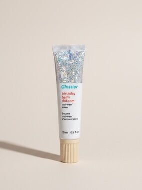Glossier Birthday Balm Dotcom - White Tube with Iridescent Glitter NEW SEALED